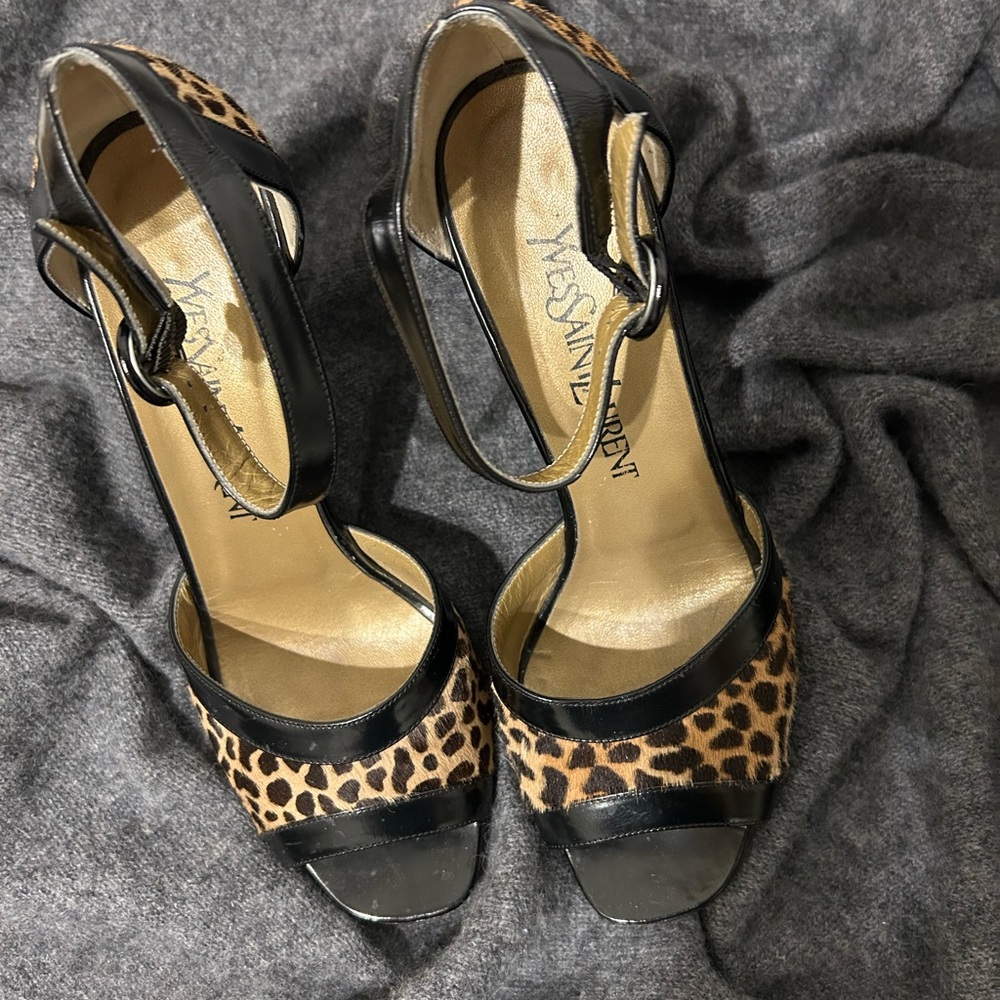 Yves Saint Laurent Leopard Print Black Heels